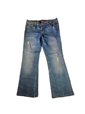 Seven7 Flare Jeans Distressed Mid-Rise Women's Size 32x30" Medium Blue Denim